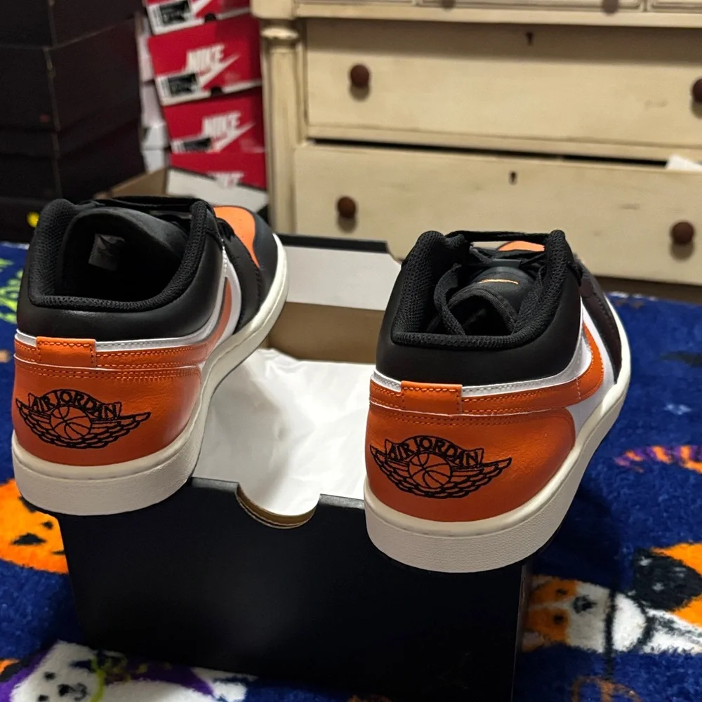 Jordan Men's Black and Orange Low-Top Sneakers